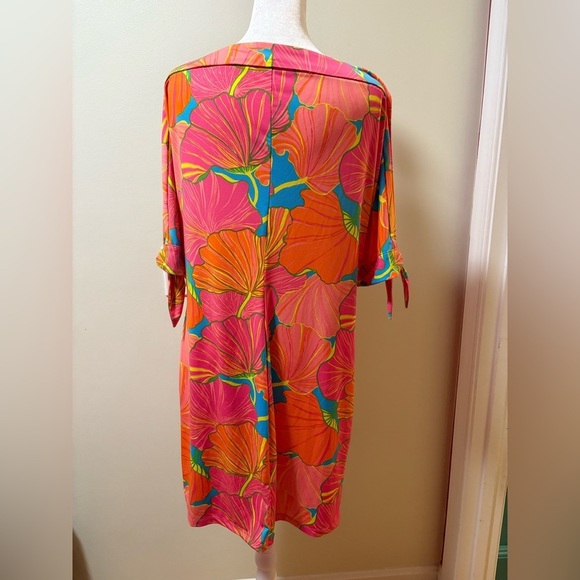 Trina Turk mini dress floral Ginko tie sleeve beach tropical vacation M - Picture 4 of 7